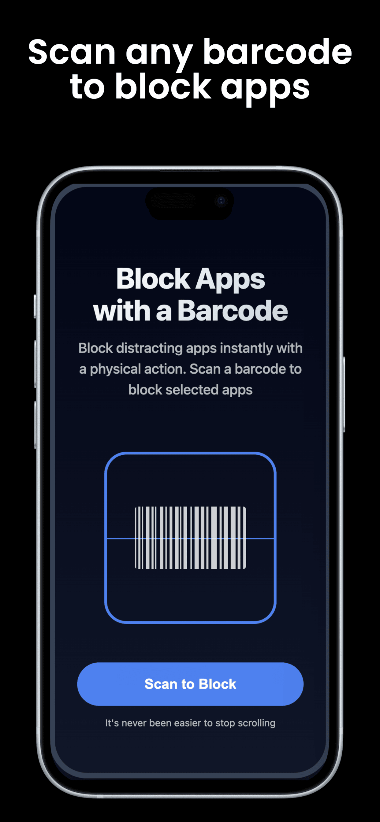 BarBlock app showing barcode scan screen